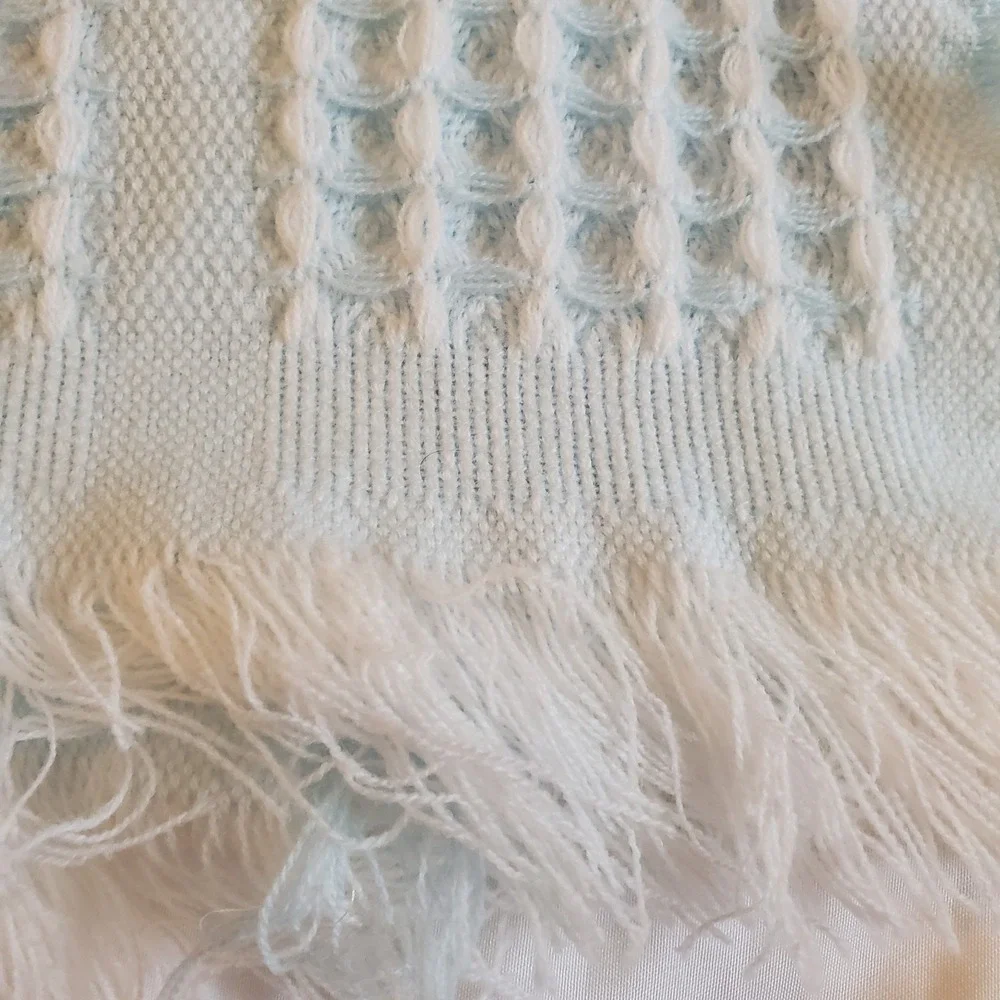 Vtg All Mine Waffle‎ Weave Baby Blanket Acrylic Made in Japan Pastel Knit
